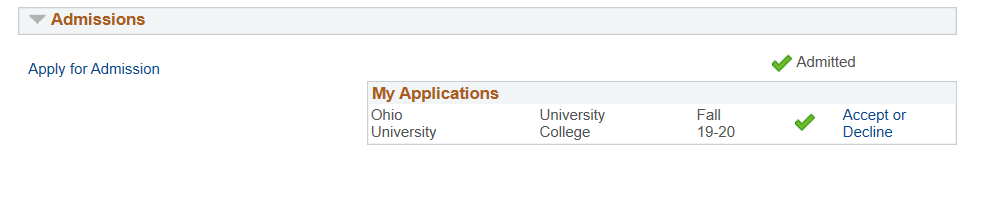 Application status: University College