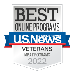 US News & World Report Badge - Best Online Programs Veterans MBA Programs 2022