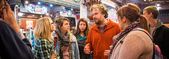 Dr. Brian Collins and Sharon Fritz, to his left, on a fieldtrip to New Vrindaban.