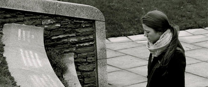 Lydia Weiant taking in the memorial dedicated to those who lost their lives in the 1998 Omagh bombing in Northern Ireland.