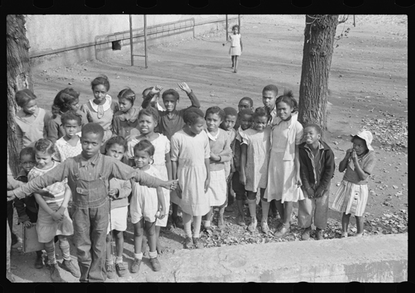 Group of children in black and white photo