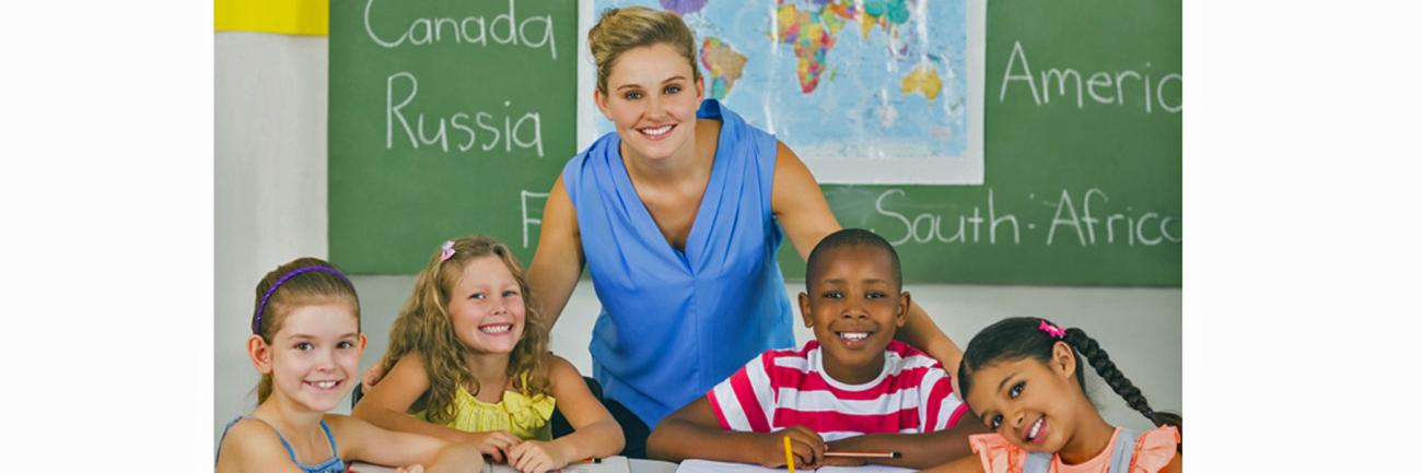 teacher with international students