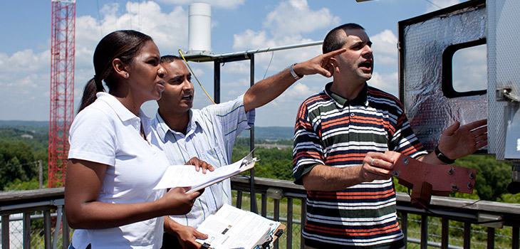 Students assessing air quality