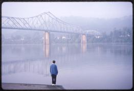 Marilyn Moore looks out toward Ohio River and Ironton-Russell bridge, Center Street Landing