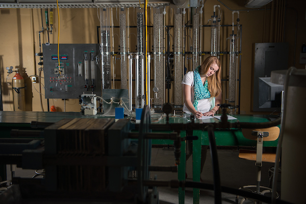 A student works on research project 