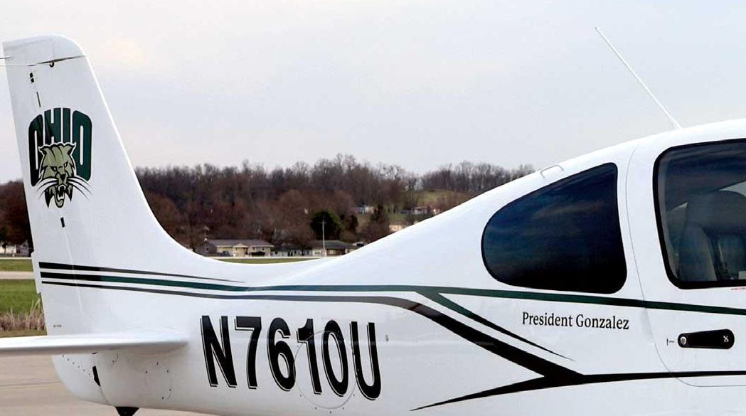 OHIO airplane with President Gonzalez naming on side.