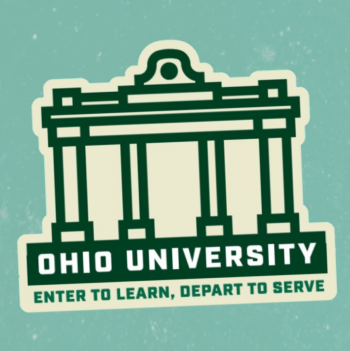 College gateway sticker with text, "Enter to learn, depart to serve."