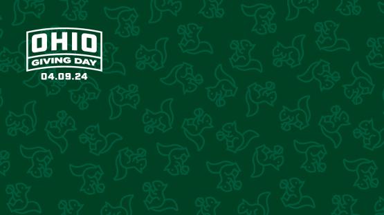 Dark green background with multiple squirrel logos everywhere and Giving Day logo in corner.